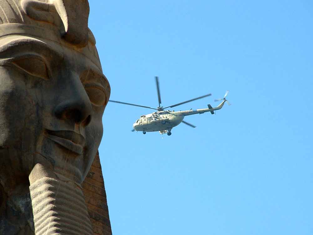 294 - Helicopter & Statue of Ramesses II - Luxor Temple